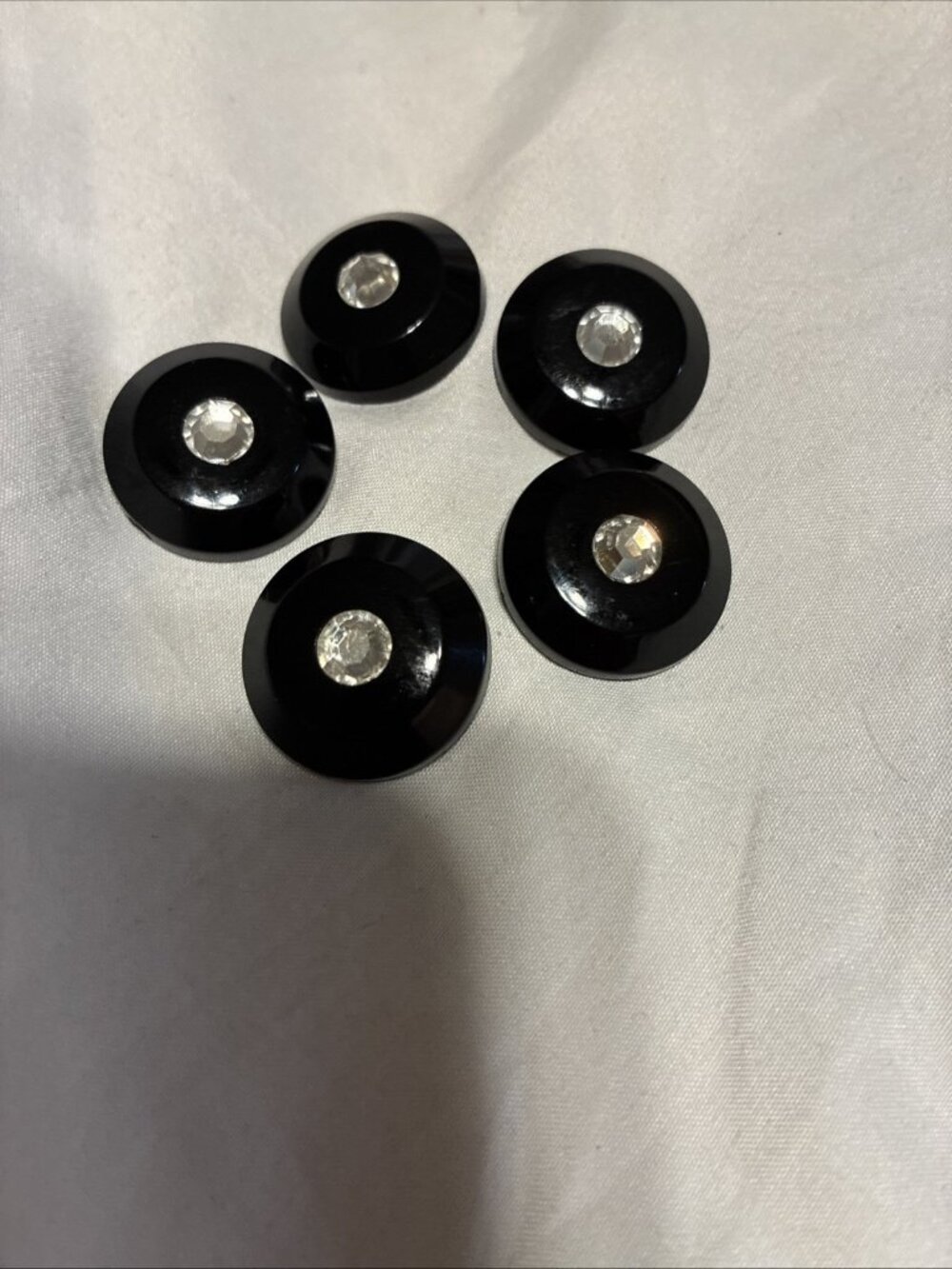 Vintage Black Dome Rhinestone Shank Buttons 1 Inch Sewing Craft Lot of 5